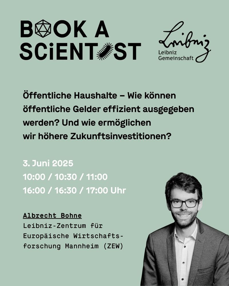 ZEW-Ökonom Albrecht Bohne bei Book a Scientist der Leibniz-Gemeinschaft am 3. Juni 2025.