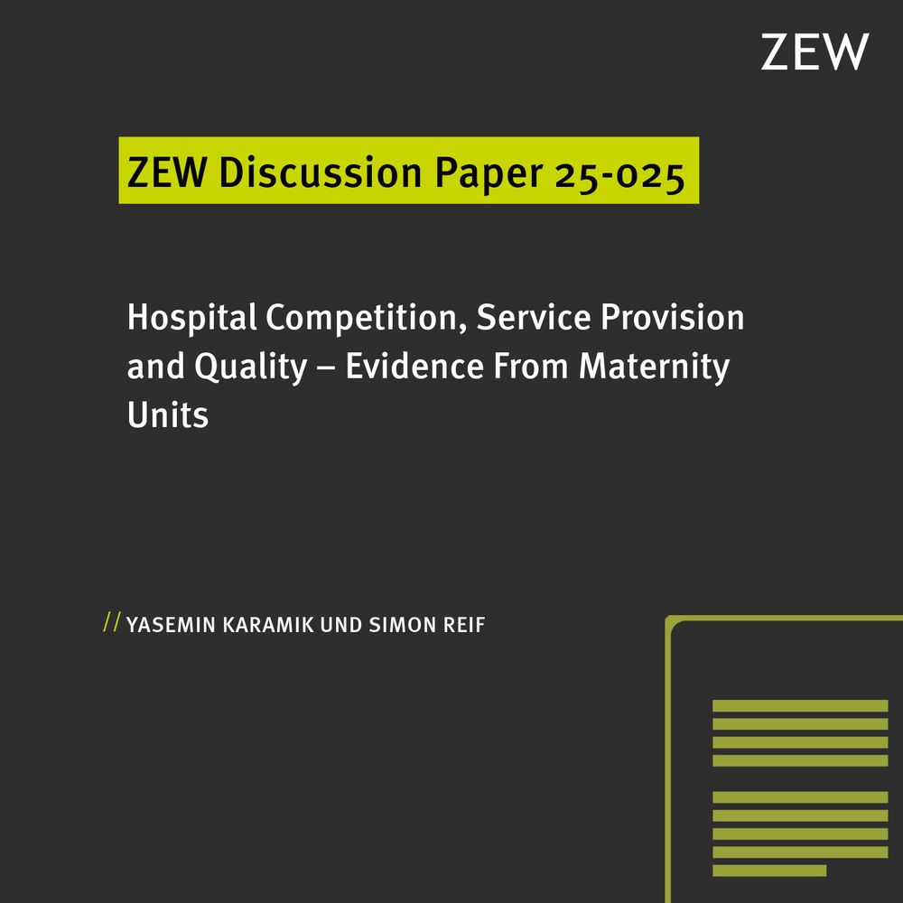 Karamik, Yasemin und Simon Reif (2025), Hospital Competition, Service Provision and Quality – Evidence From Maternity Units, ZEW Discussion Paper Nr. 25-025, Mannheim. 