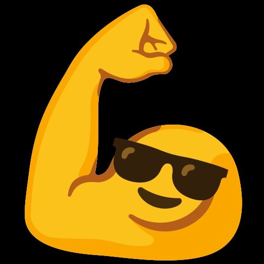Emoji bicep arm with a smiling sunglasses emoji on the muscle bulge