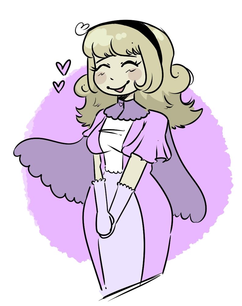 Mana drawn by my Fiancé
She is depicted standing with her hands on her lap. 