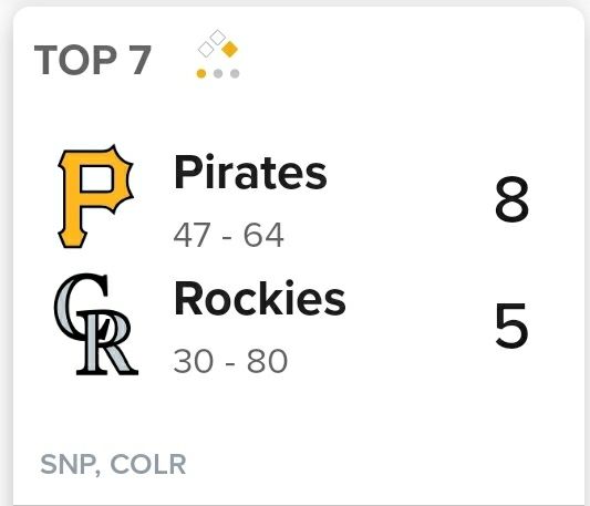 Top 7, Pirates @Rockies 
PIT 8
COL 5