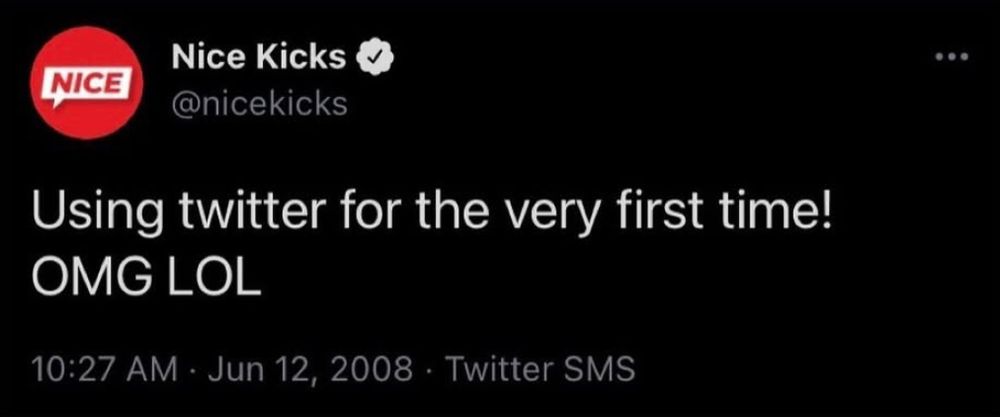 @nicekicks' first tweet on June 12, 2008