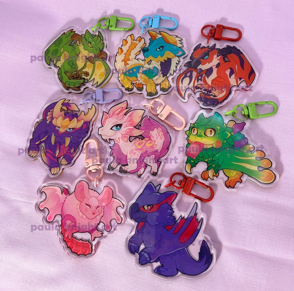 Monster Hunter acrylic keychains with my designs