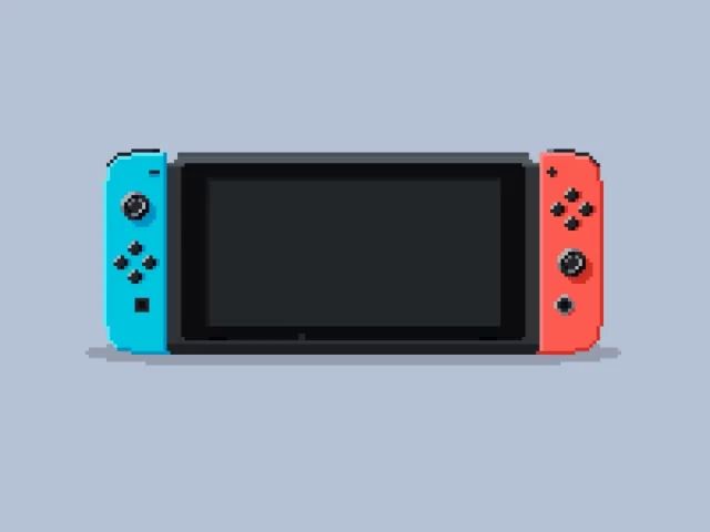 a pixel art illustration of a nintendo switch in blue and red