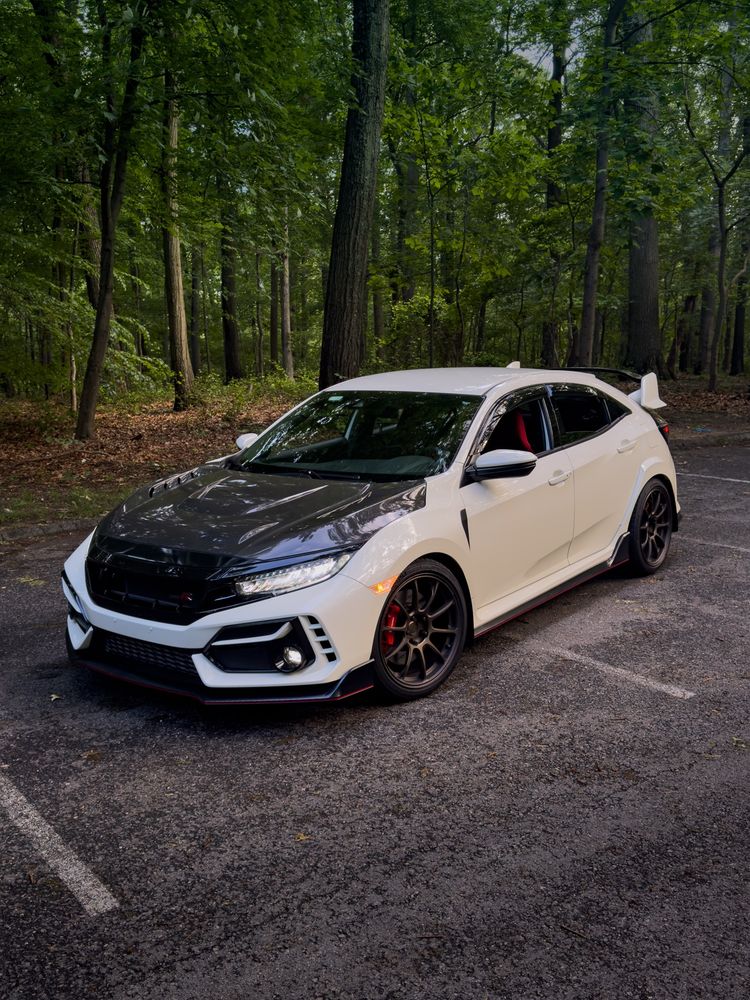 Civic Type R parked next to the woods 