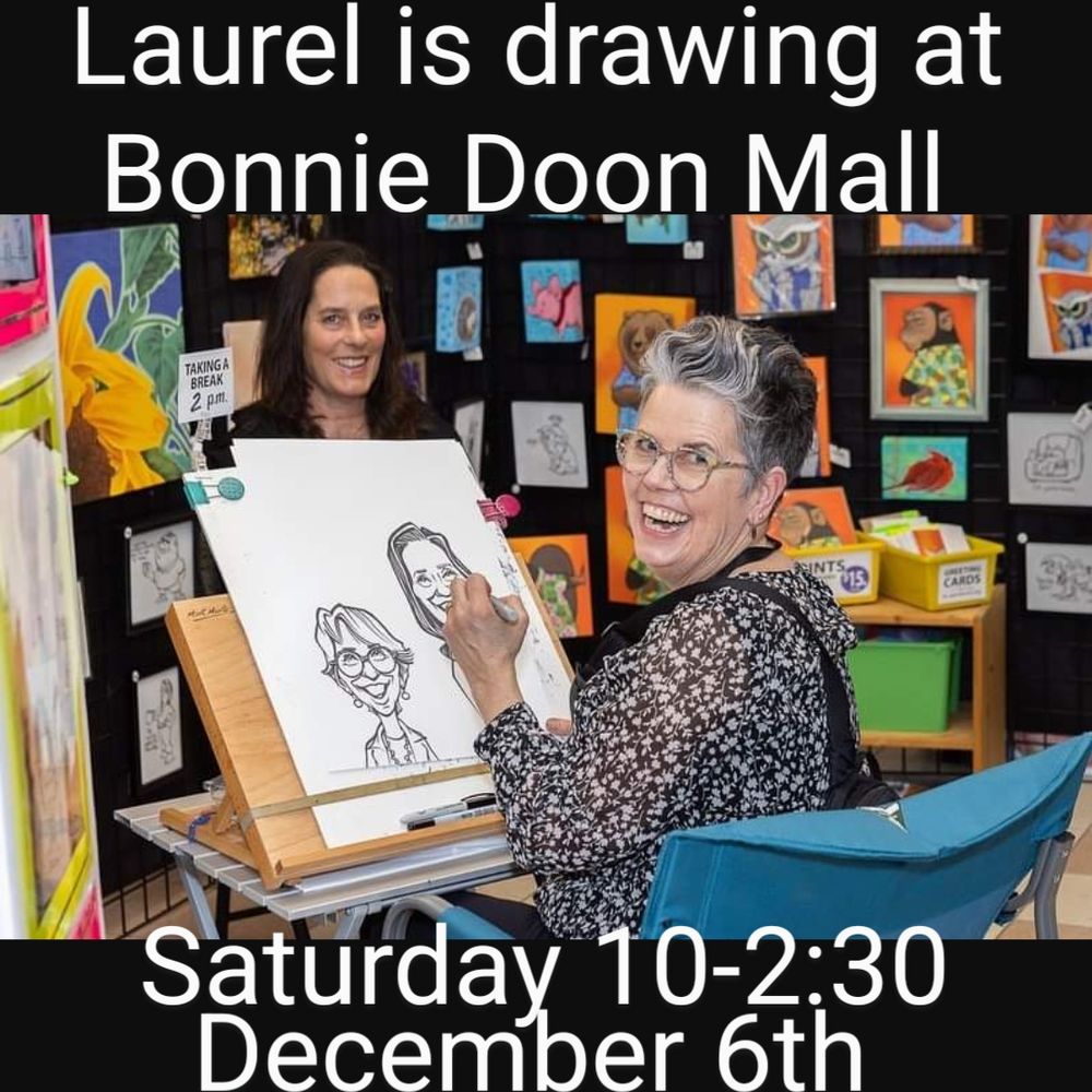 Laurel is drawing caricatures at Bonnie Doon Mall Edmonton 