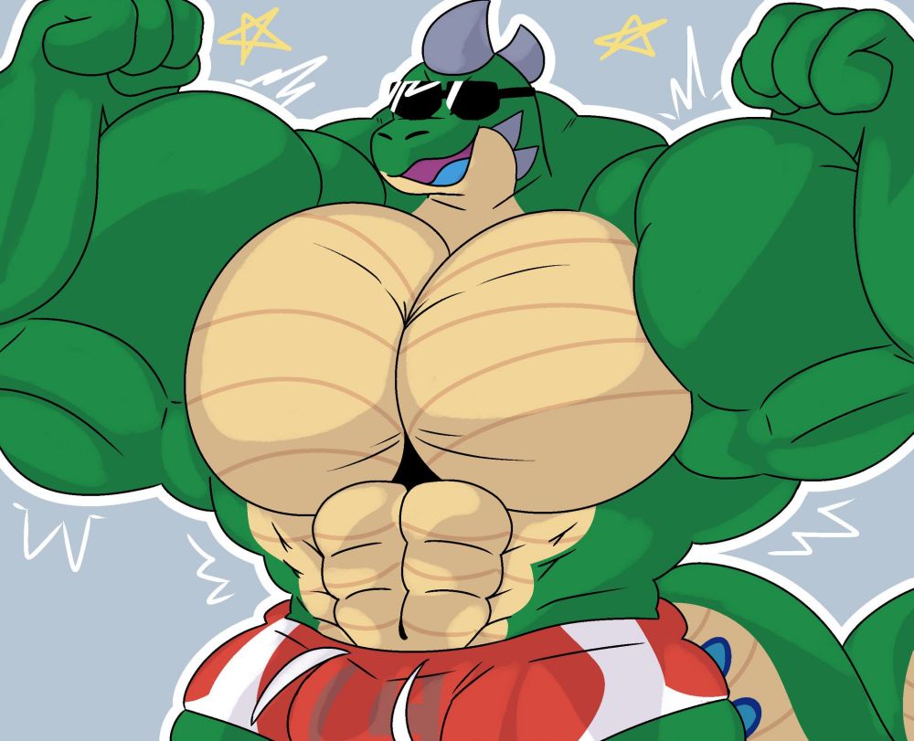 Huge buff Miguel with sunglasses and a boxer, flexing