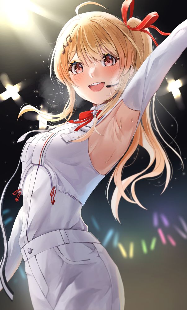 Otonose Kanade of hololive DEV_IS ReGLOSS in her idol outfit greeting a cheering crowd in a concert venue.