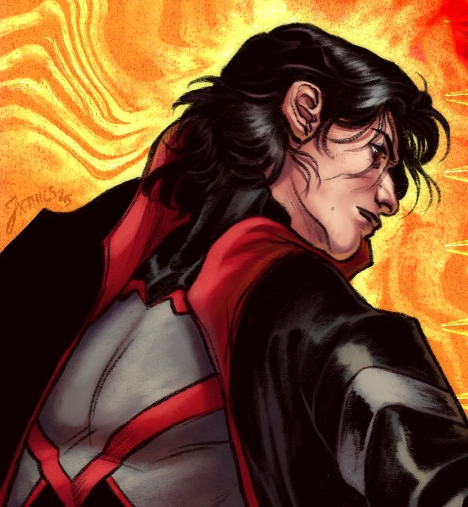 a closeup on tim drake's face.