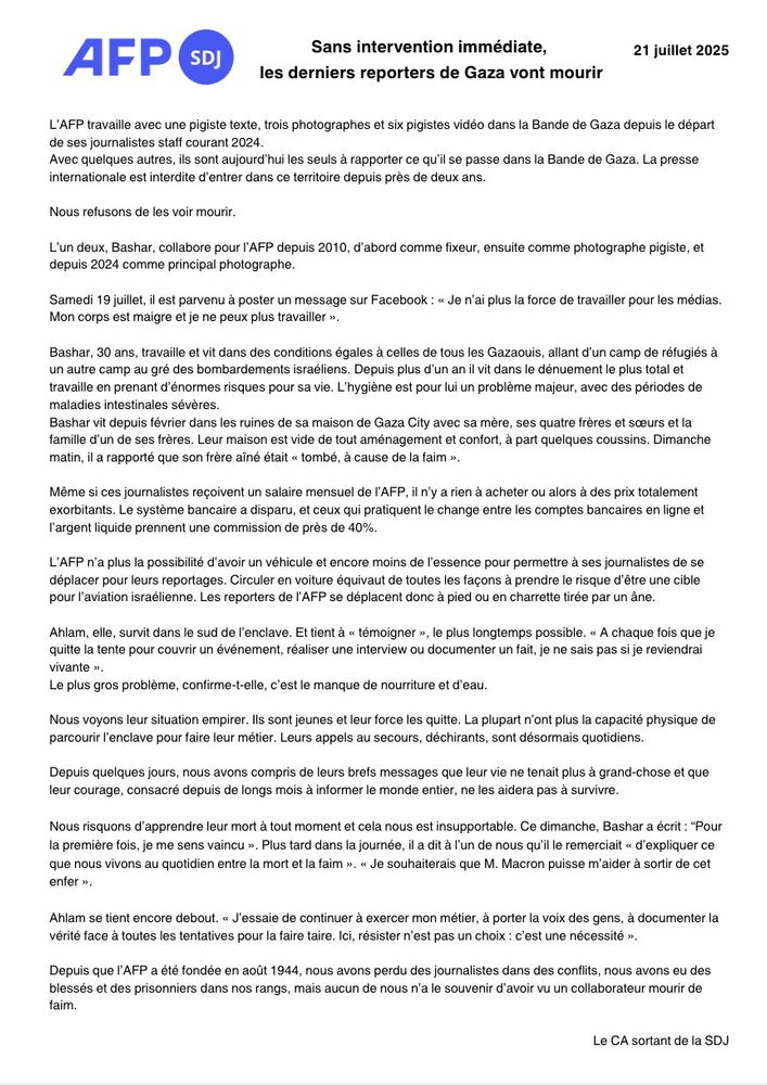 Communiqué AFP Gaza