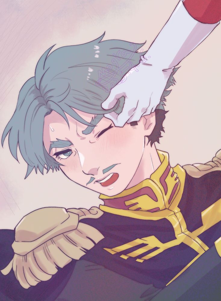 シャリアの前髪をつまみあげるシャアの手と、困惑しているシャリアのファンアート
Mobile Suit Gundam GQuuuuuuX / Fanart / Challia Bull , Char Aznable ( Char X Challia )