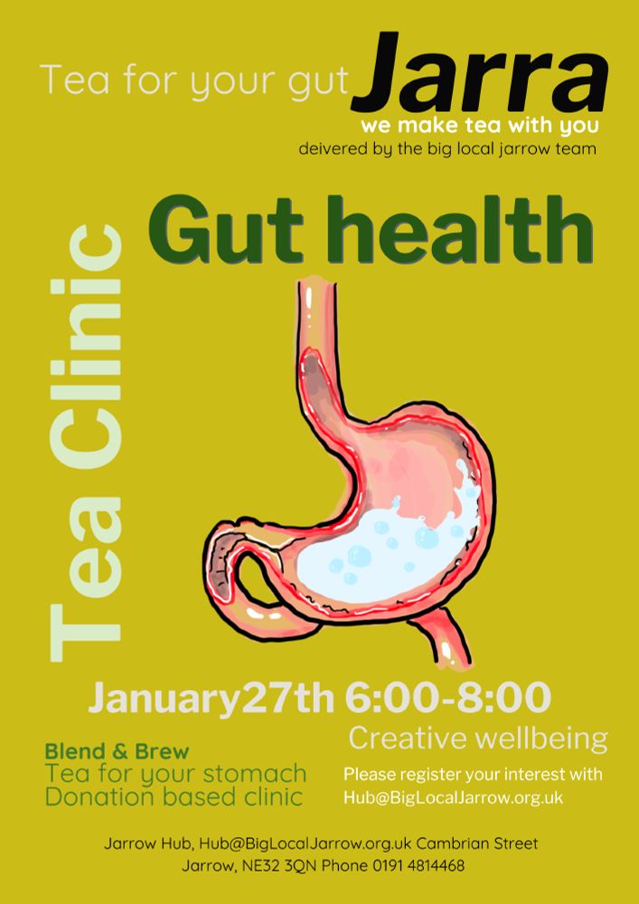 Gut health tea clinic - Monday 27th Jan at 6:00 at big Local Jarrow Phab club 