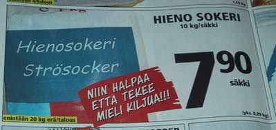 Sokerimainos sloganilla ”Niin halpaa että tekee mieli kiljua”