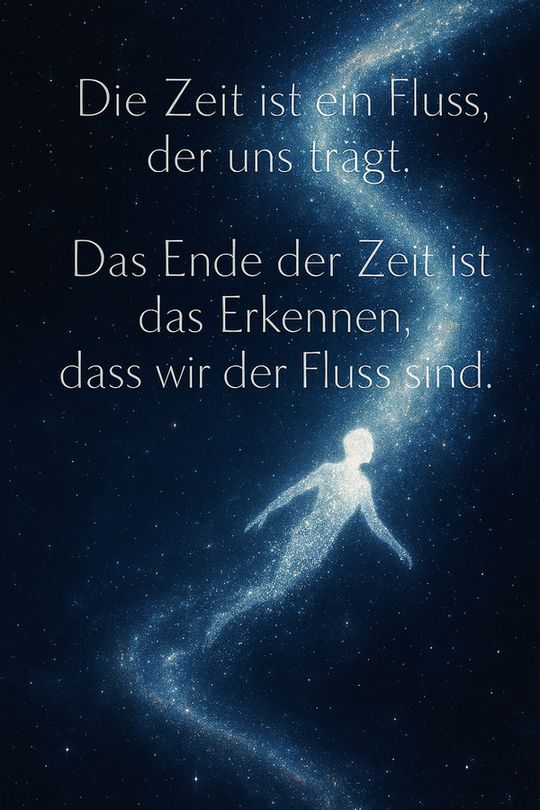 Spruch: Hör auf zu schwimmen. Werde der Fluss. 🌊


„Die Zeit ist ein Fluss, der uns trägt. Das Ende der Zeit ist das Erkennen, dass wir der Fluss sind.“
