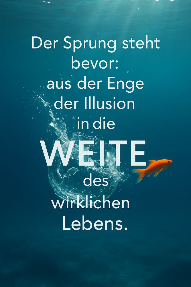 Zitat:
"Der Sprung steht bevor: aus der Enge der Illusion in die Weite des wirklichen Lebens."