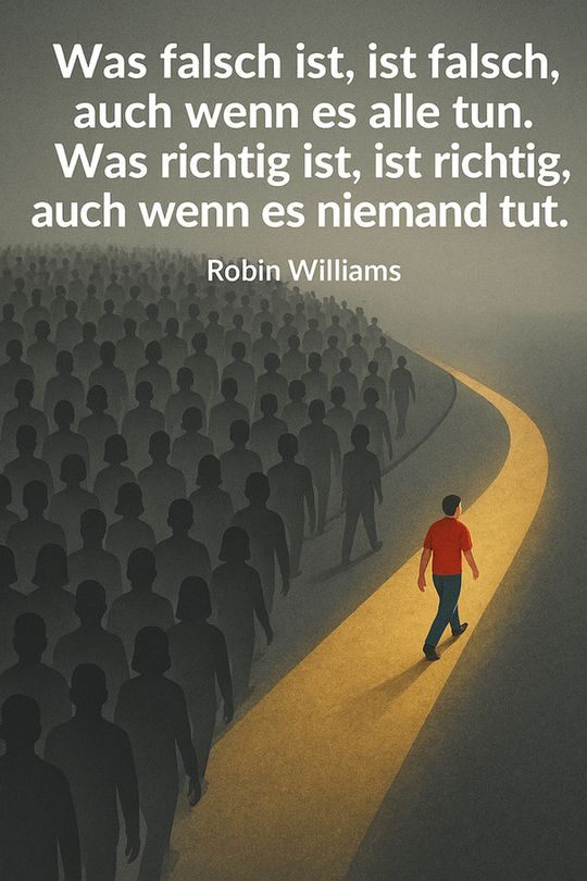 Zitat: „Was falsch ist, ist falsch, auch wenn es alle tun. Was richtig ist, ist richtig, auch wenn es niemand tut.“  – Robin Williams