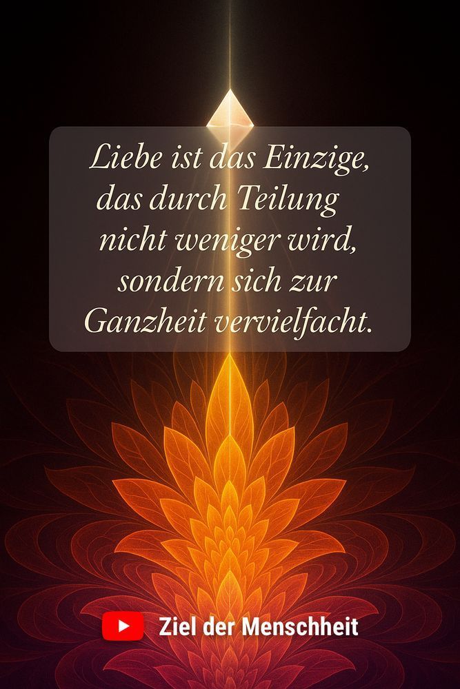 Zitat:
"Liebe ist das Einzige, das durch Teilung nicht weniger wird, sondern sich zur Ganzheit vervielfacht."