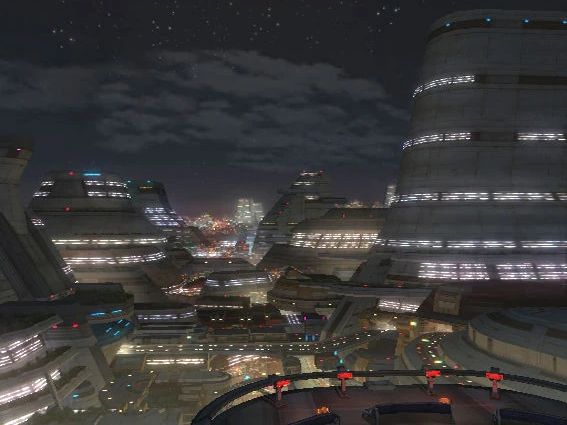 screenshot of Fifth Jerusalem at night, a location and city from Xenosaga Episode III 