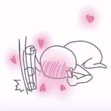 figure keeled over, banging their fist on the floor, blushing with hearts flying out around them