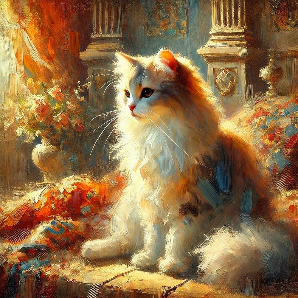 A cat in Renaissance style picture. AI generated.