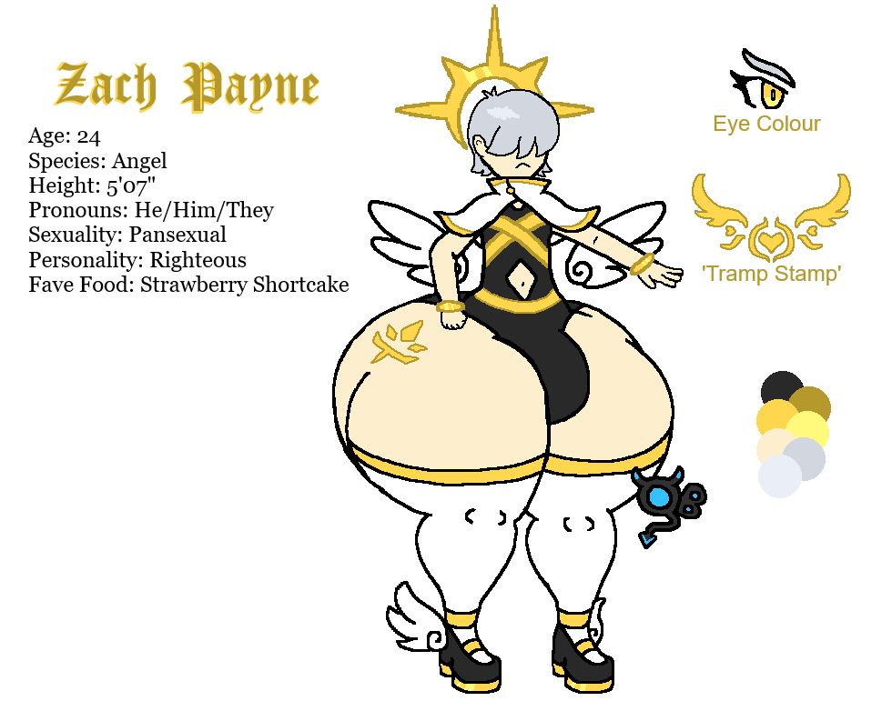 A character reference of my angel character, Zach Payne