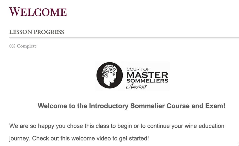A screenshot from the top of the first lesson from the Court of Master Sommeliers