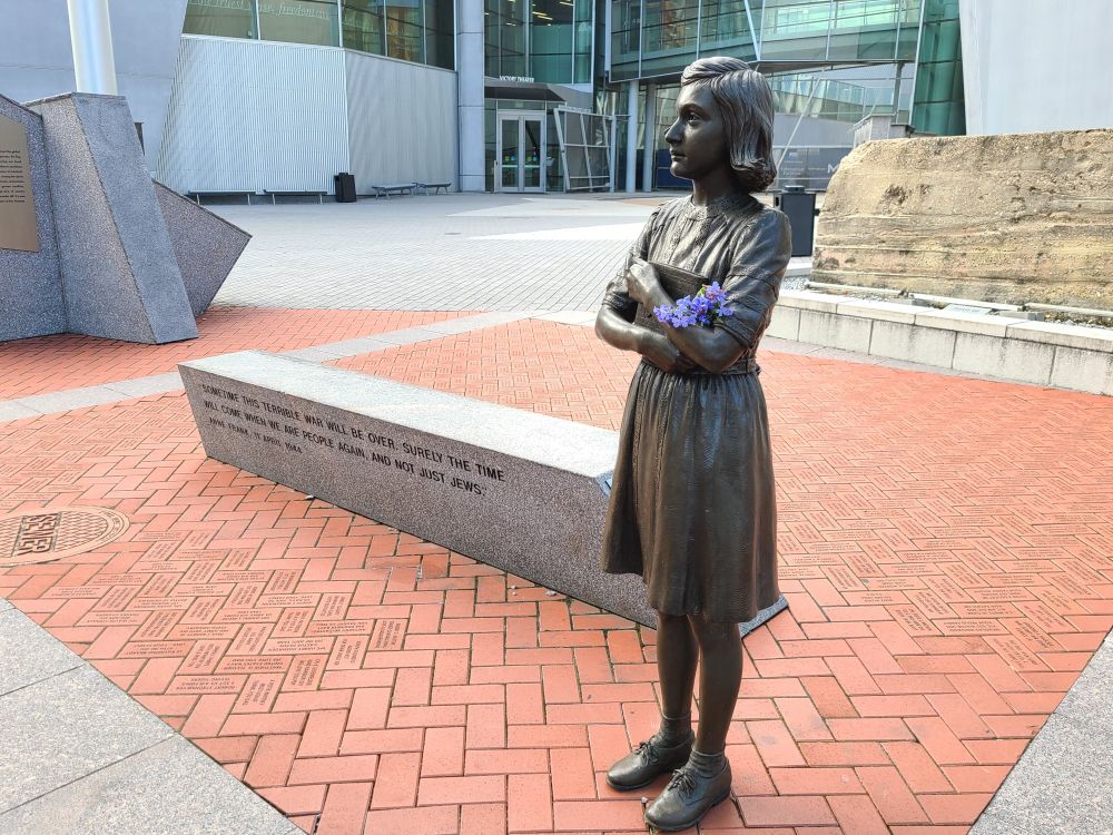 Anne Frank statue outside the WWII museum in New Orleans. (Photo Credit: John Deardurff)