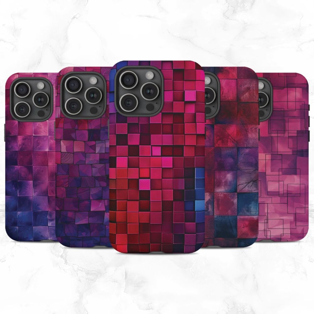 Matte Pink Purple Square Grid Ombre Tough Phone Case Apple iPhone 15 14 13 12 11 Max Pro Plus Mini Pixel 8 7 6 Galaxy S24 S23 S22 S21 Ultra - Etsy