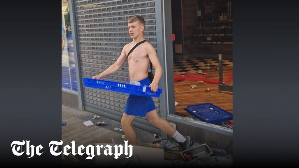 Teenager looting a tray from Gregg's during 2024 summer riots 