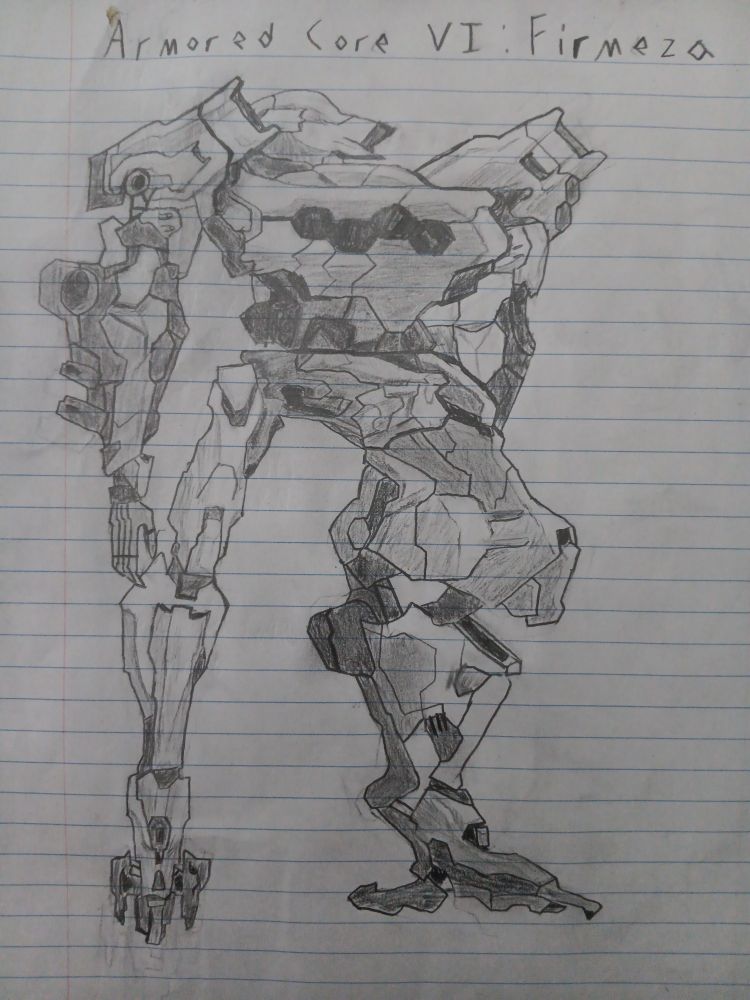 A sketch of a Firmeza mech from Armored Core VI 