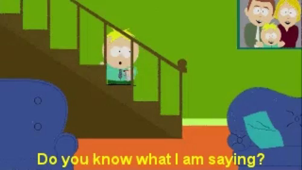 a cartoon character is standing on a set of stairs with the words do you know what i am saying below him