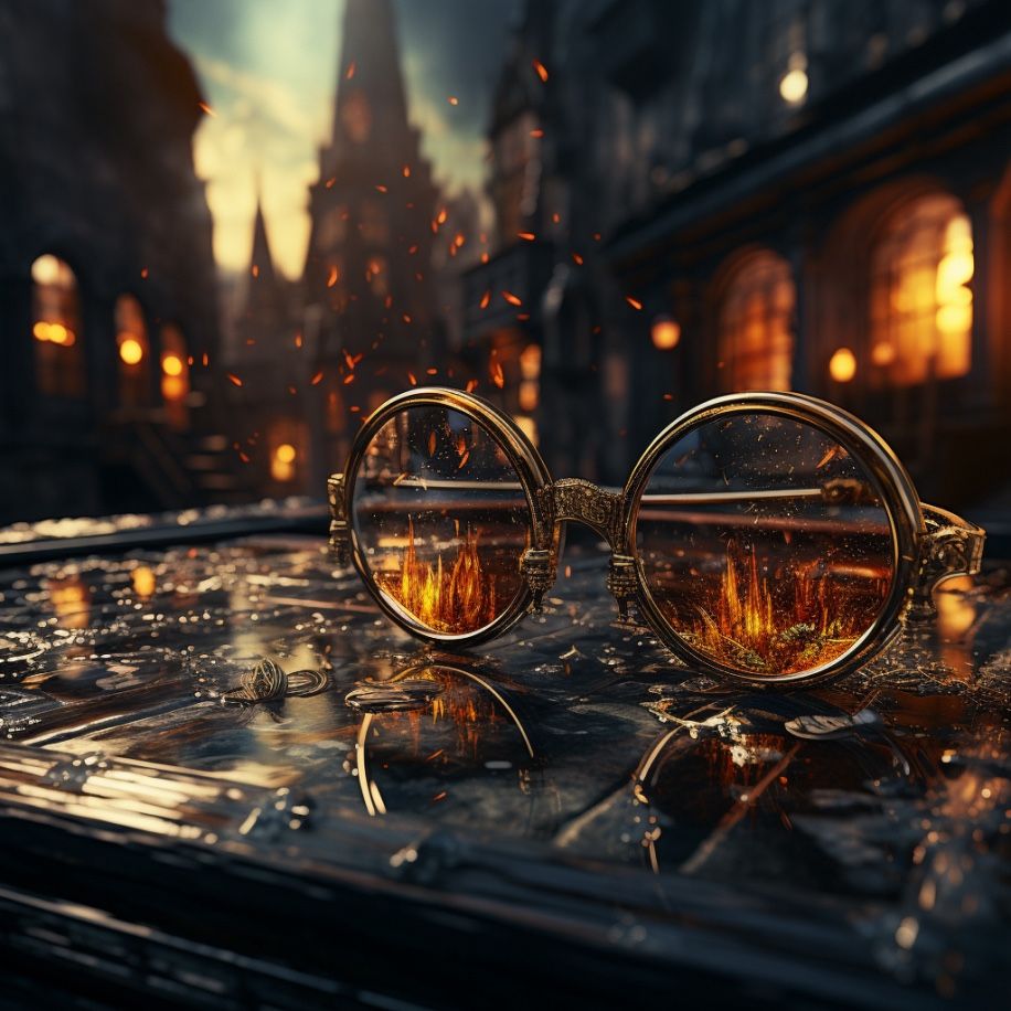 Harry Potter Glasses with fire and castle in the background