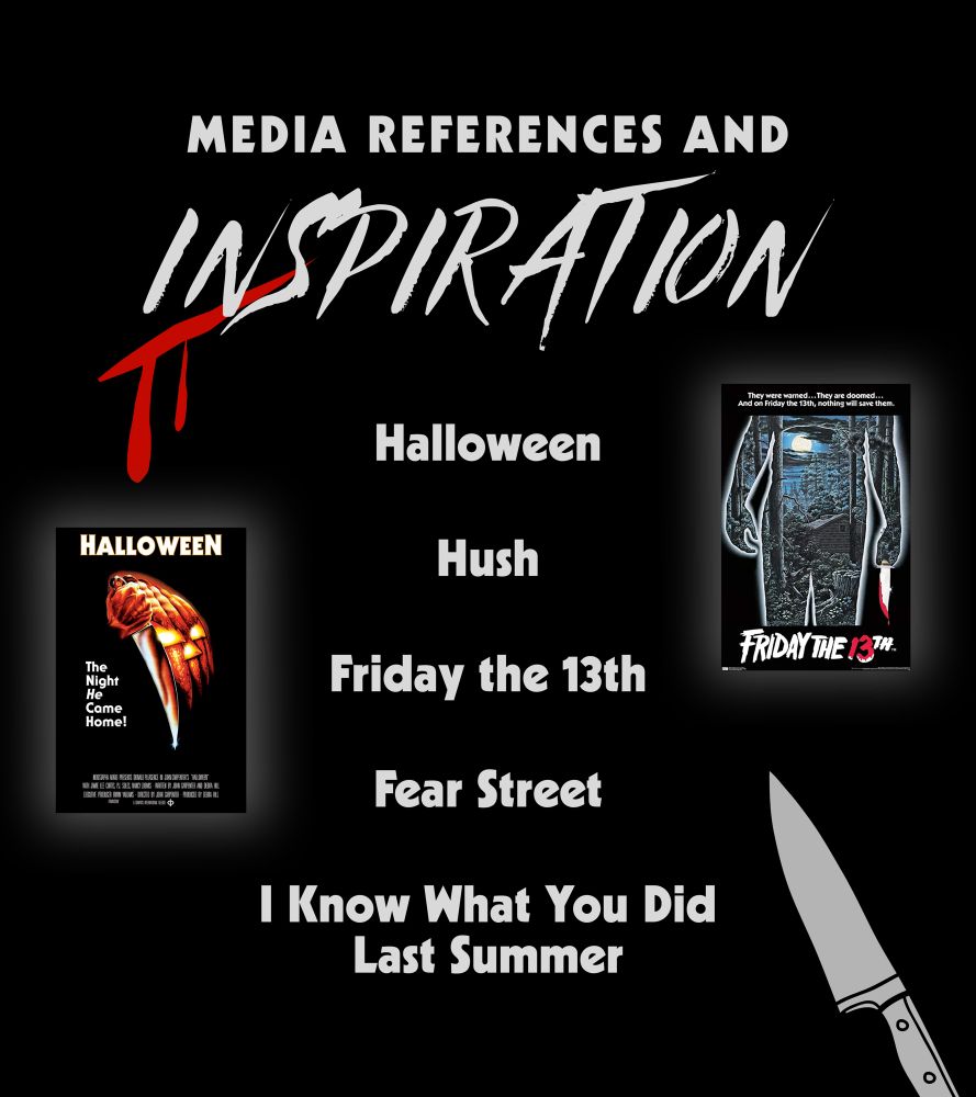 Media Reference and Inspiration:

Halloween; Hush; Friday the 13th; Fear Street; I Know What You Did Last Summer