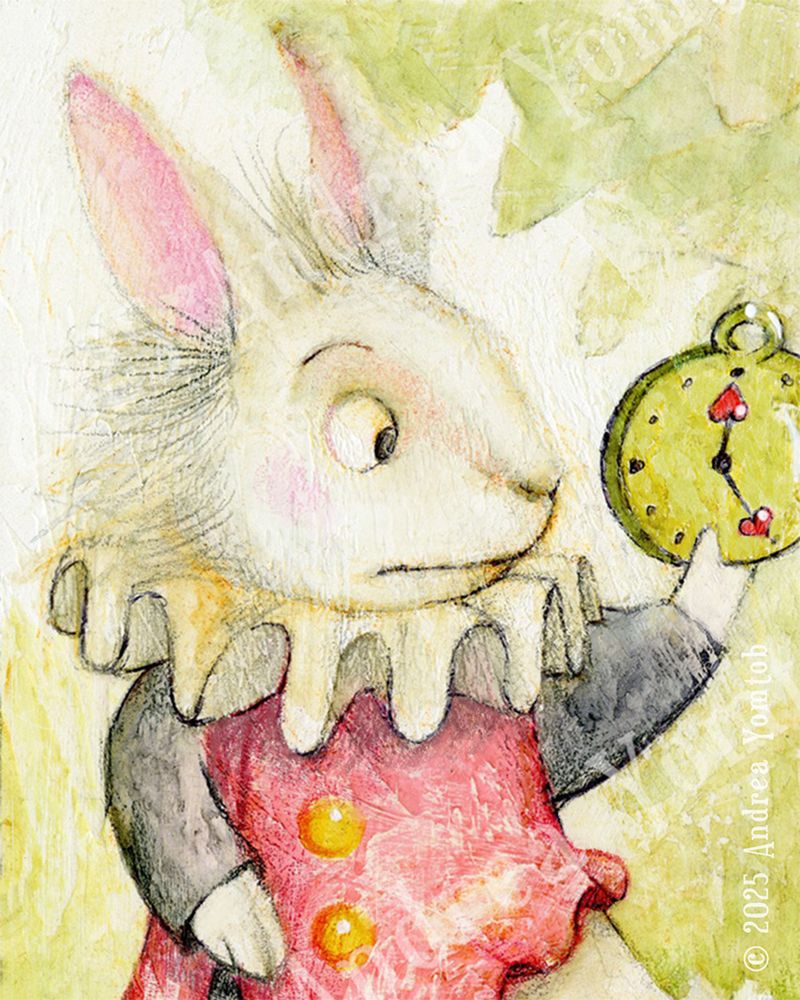 rabbit from Alice In Wonderland. Staring at a clock