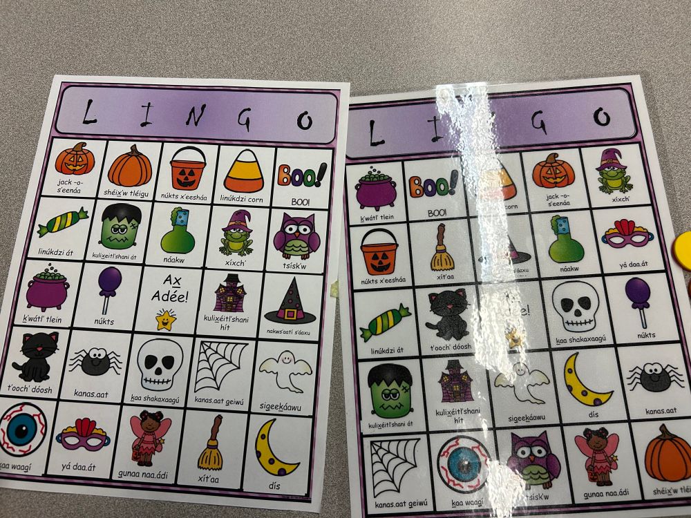 Tlingit bingo cards with different Halloween items 