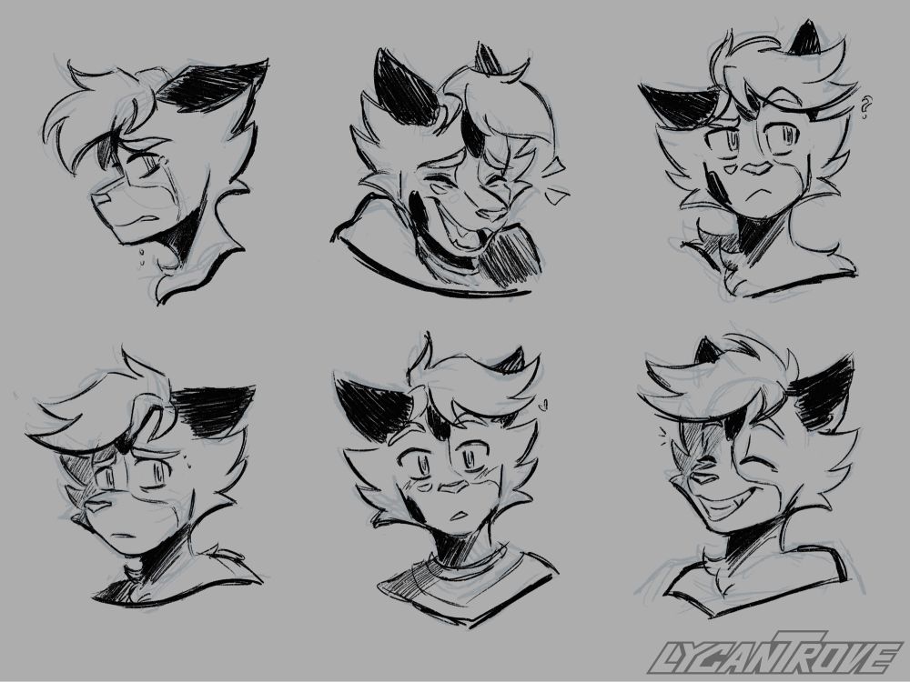 Ethan drawn with varying expressions