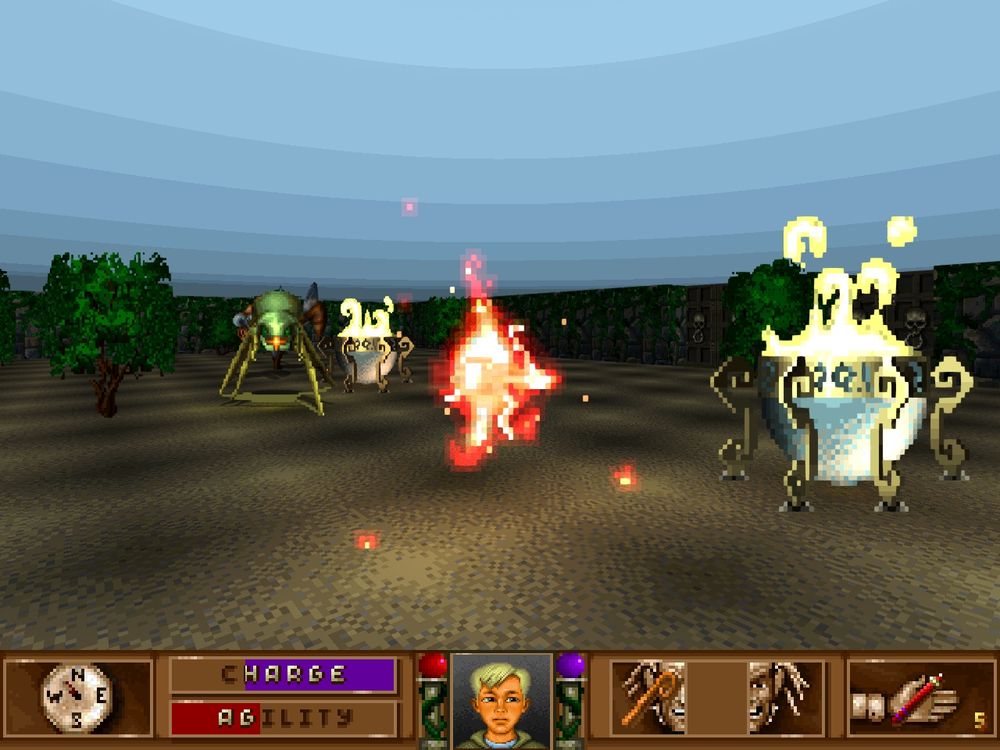 Gameplay screenshot of MeenTC (a recreation of I.M. Meen in GZDoom). The player is fighting enemies in Level 24, which is the fourth map of the Hedgerow Maze area.