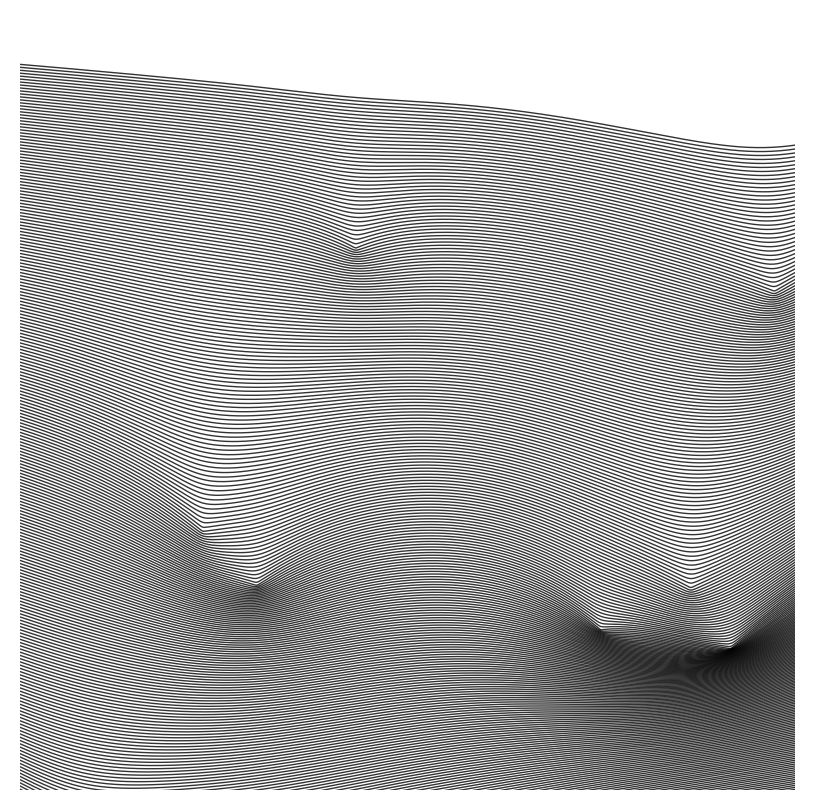 line art for penplotting, a piece of cloth deformed by the weight of some small spheres.