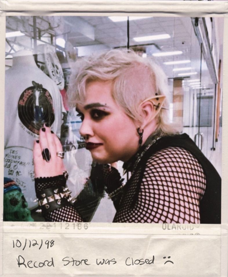 A polaroid edit that says record store was closed with a sad face