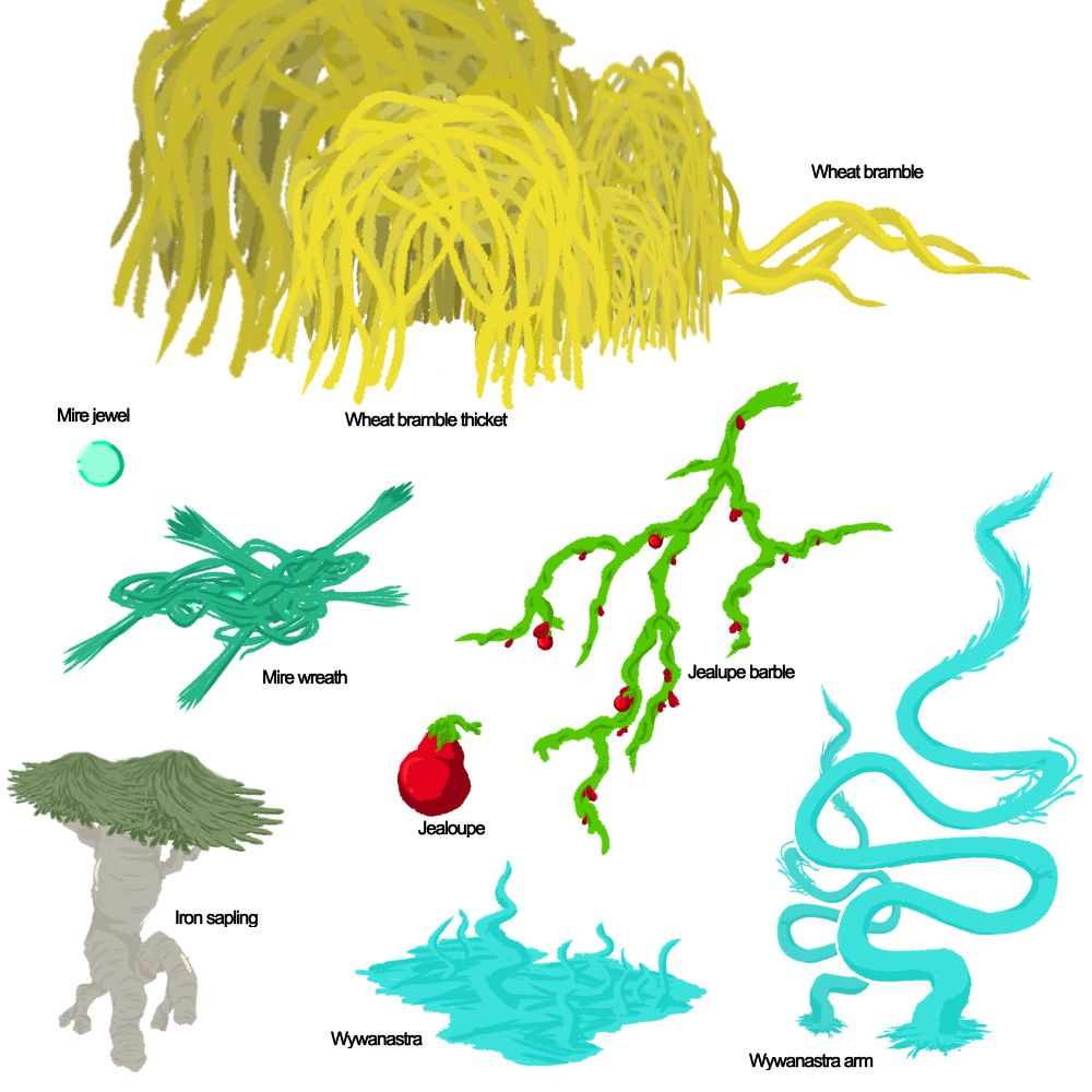 Flora from the waters, swamps and oceans, and like one future carrot from coastline peaks.
It wasn’t intended back when I see these, but funkily enough the two main plants here fill similar niches, taking over vast swaths of land and effectively creating new biomes, ones in which the other two non carrot plants live in
