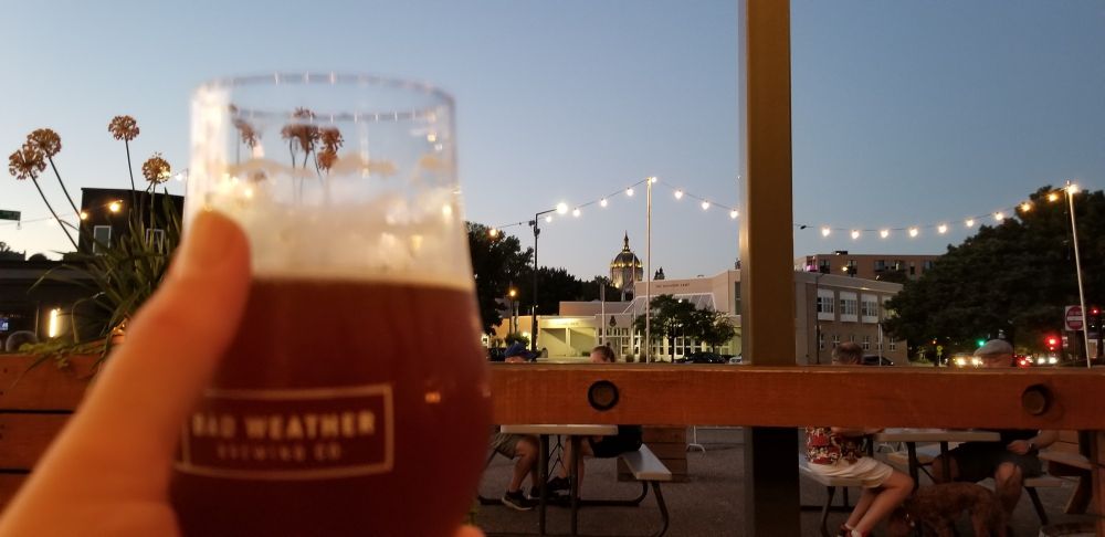The view of the Saint Paul Cathedral from Bad Weather Brewing on a clear warm early fall evening