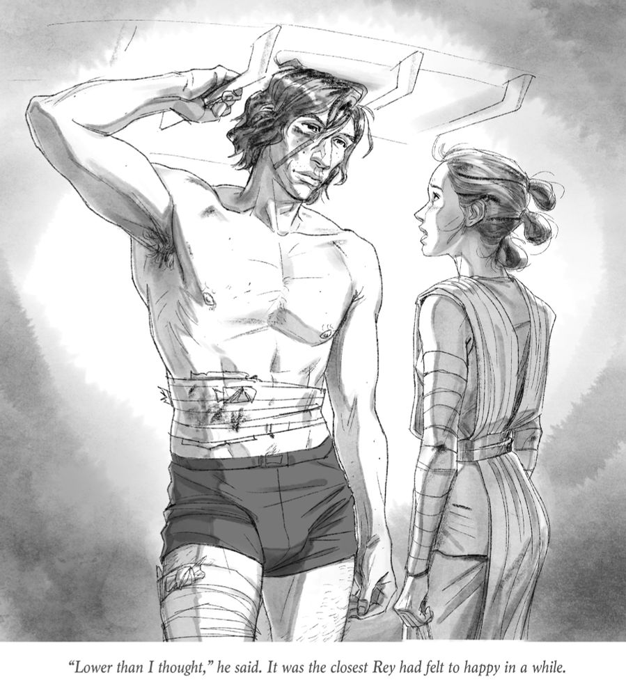 Ben from Scavenger’s Refuge standing up in the AT-AT for the first time and Rey looking SHOOK at how big he is. Storybook style, has a quote from the fox underneath it 