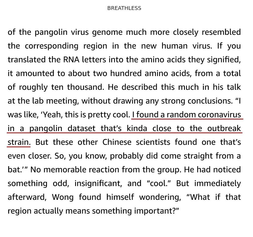 "I found a random coronavirus in a pangolin dataset that's kinda close to the outbreak strain."