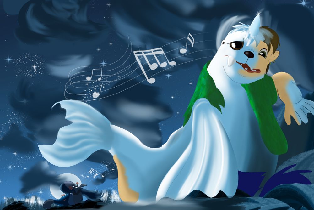 Young man turning into a Dewgong(pokemon) but a song on a windy stormy night