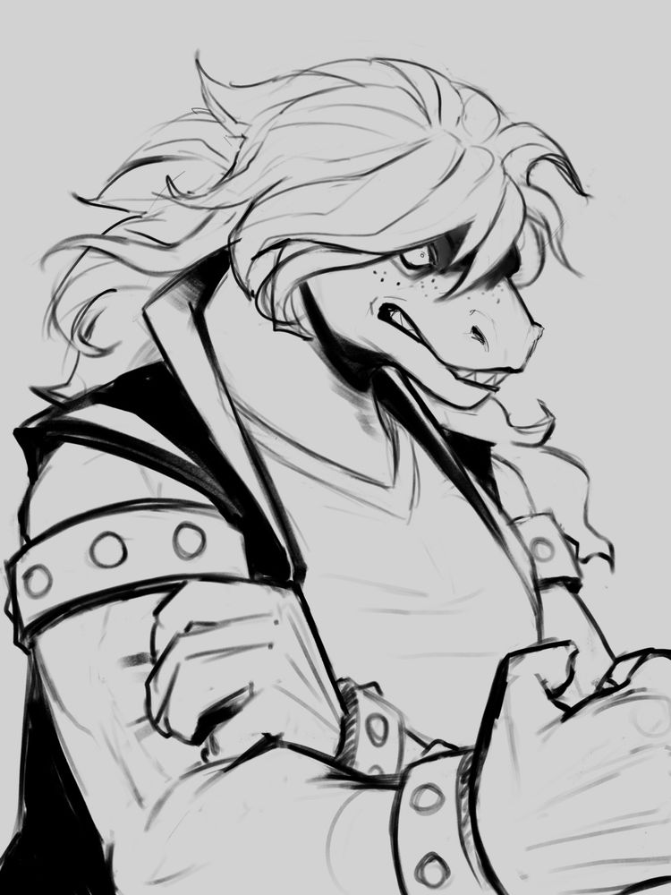 Sketch of Susie from deltarune looking very angry