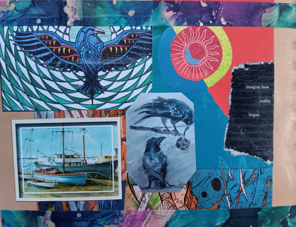 Collage on page in scrapbook