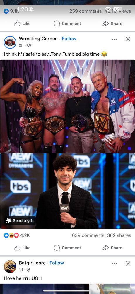 A Facebook post featuring Jade Cargill, CM Punk, Ricky Starks, and Cody Rhodes with their belts saying “I think it’s safe to say… Tony fumbled big time”