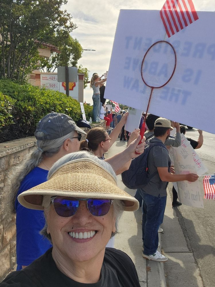 Selfie at the edge of the NO KINGS protest in my hometown.