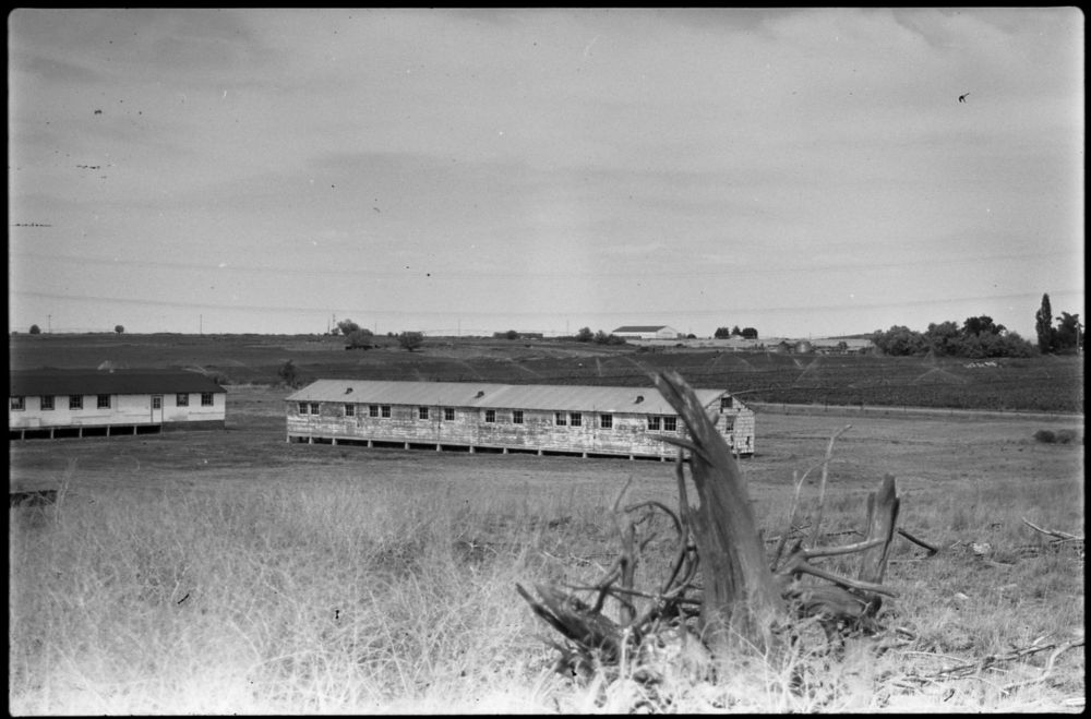 Long housing barracks at Minidoka Japanese interment camp, Idaho. 