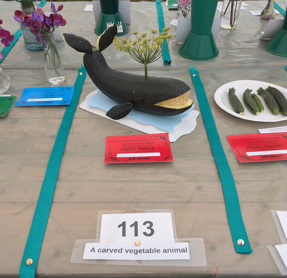 For the slow of thinking, it's a carved vegetable whale. The body is a courgette, a sprig of fennel makes a spout. The baleen is made of cocktail sticks.